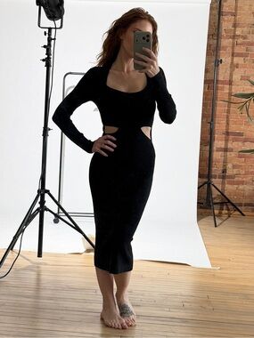 Abercrombie & Fitch midi dress cut out black xs
